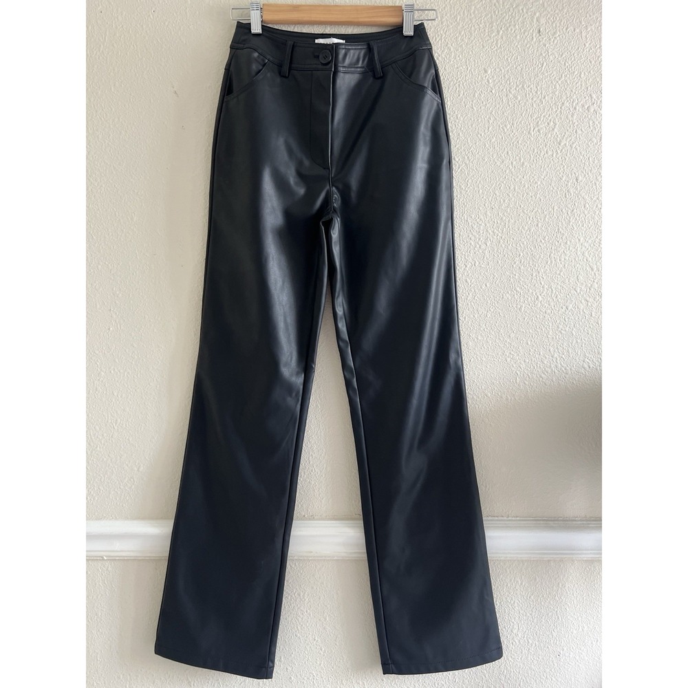 Topshop Vegan Leather Black Pants Flare High Rise Size 2 Grunge Goth Baddie